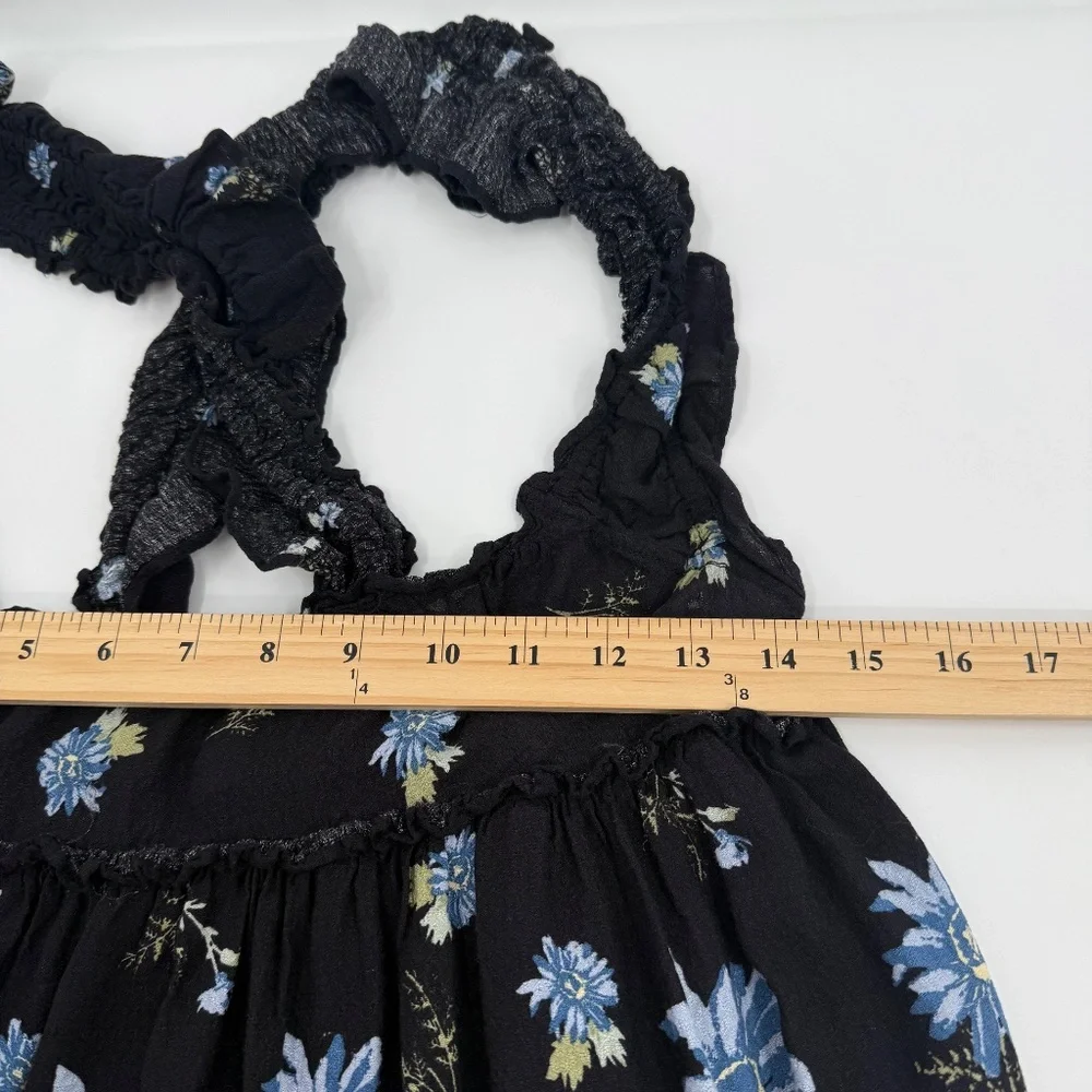 Intimately Free People Dress Women Small Black Blue Floral Slip Ruffle ScoopNeck